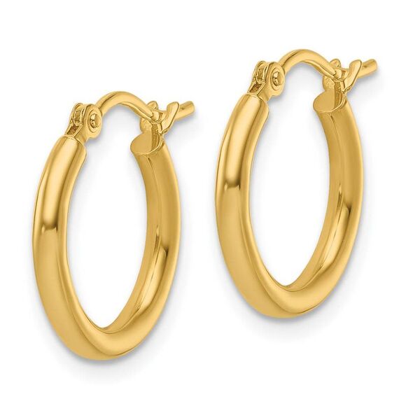 2mm Round Hoop Earrings in 10k Yellow Gold, 13mm (1/2 Inch) - Picture 2 of 6